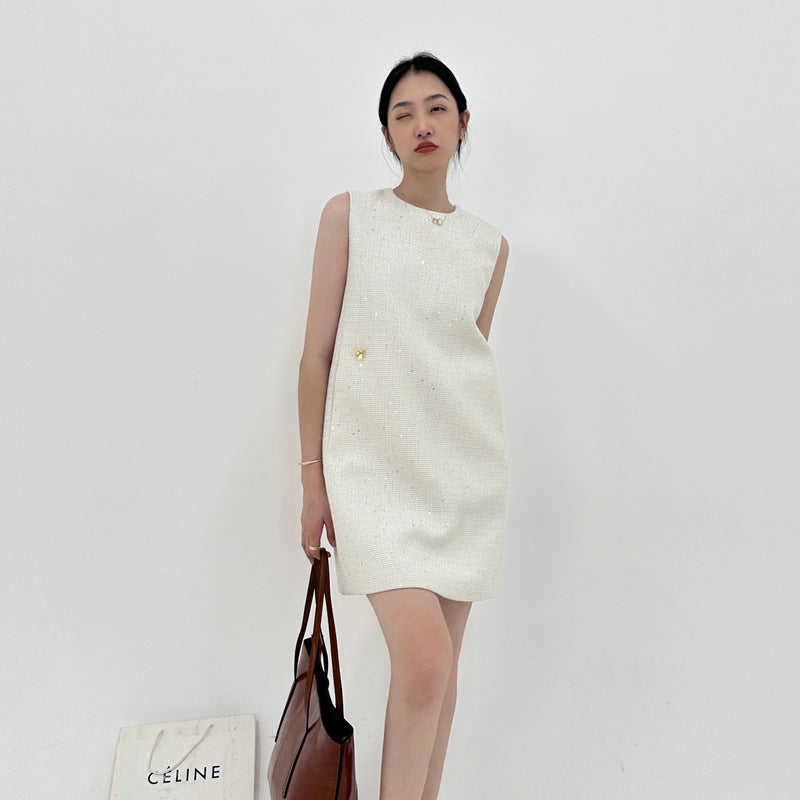 Temperament High-grade Classic Style Light Luxury Socialite Sleeveless Apricot Dress