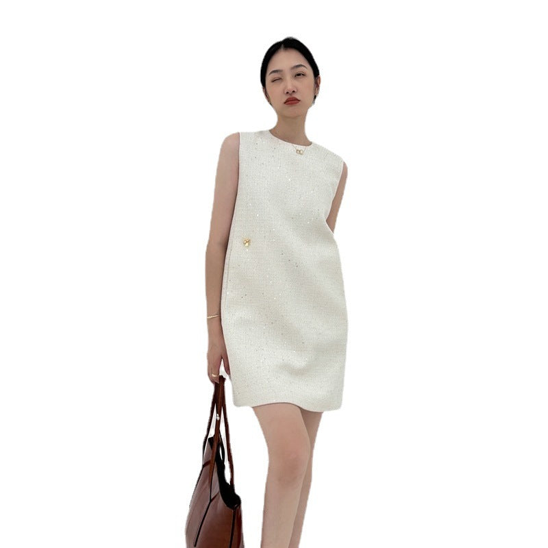 Temperament High-grade Classic Style Light Luxury Socialite Sleeveless Apricot Dress