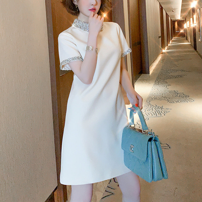 Niche Heavy Industry Beads Diamond Doll Collar Dress